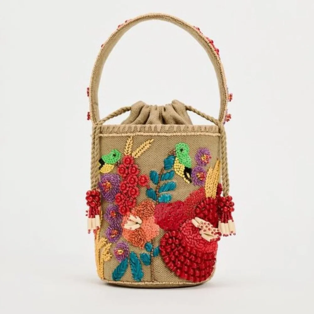 NWT ZARA BEADED BASKET BAG - Picture 1 of 16
